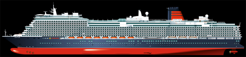 Cunard Queen Anne ship vector drawing profile artwork side elevation